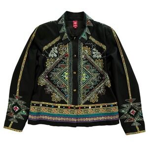 Sandy Starkman Women's Embroidered Beaded Black & Multicolored Jacket Med W451